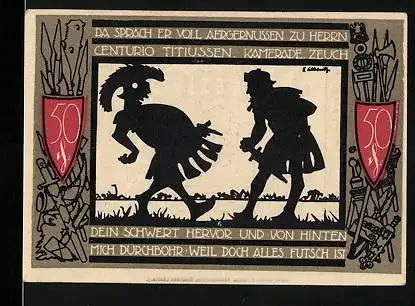 Notgeld Detmold 1920, 50 Pfennig, Wappen, Da sprach er voll Aergernussen...