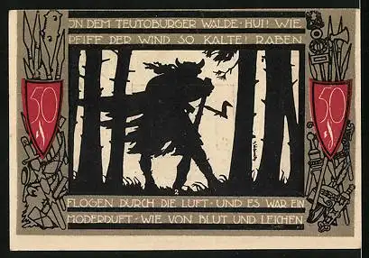 Notgeld Detmold 1920, 50 Pfennig, Wappen, In dem Teutoburger Walde...