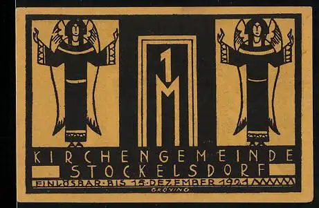 Notgeld Stockelsdorf 1921, 1 Mark, Engel, Wappen