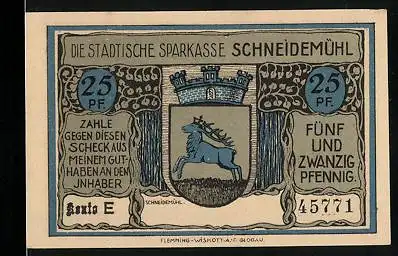 Notgeld Schneidemühl, 25 Pfennig, Wappen, Alte katholische Kirche