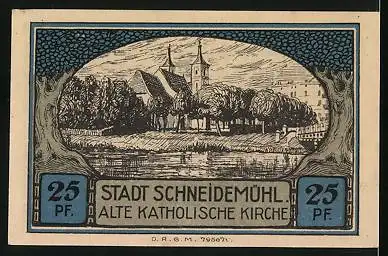 Notgeld Schneidemühl, 25 Pfennig, Wappen, Alte katholische Kirche