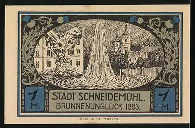 Notgeld Schneidemühl, 1 Mark, Wappen, Brunnenunglück 1893