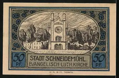 Notgeld Schneidemühl, 50 Pfennig, Wappen, Evagelisch-Lutherische Kirche