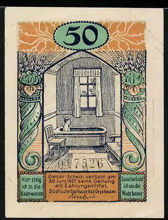 Notgeld Bad Oeynhausen 1921, 50 Pfennig, Kurgast im Heilbad