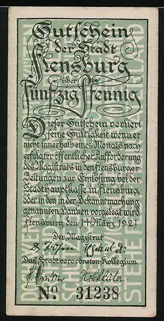 Notgeld Flensburg 1920, 50 Pfennig, Volksentscheid pro Deutschland