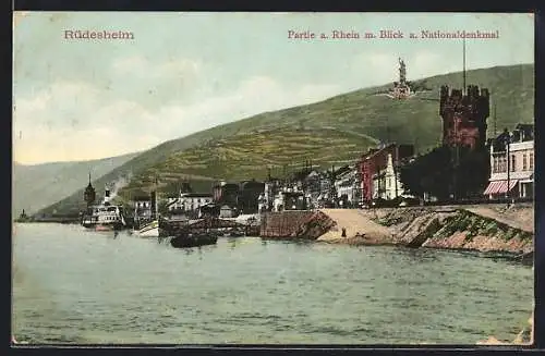 AK Rüdesheim / Rhein, Ortspartie mit Nationaldenkmal