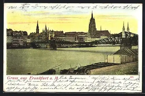 AK Frankfurt a. M., Stadtpanorama mit Brücke