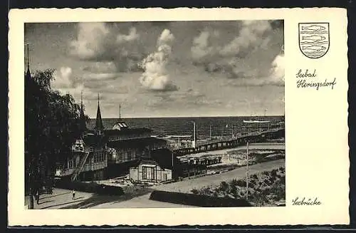 AK Heringsdorf / Seebad, Seebrücke aus der Vogelschau, Wappen