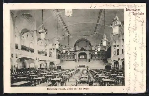 AK Mannheim, Gasthaus Rosengarten, Nibelungensaal, Blick auf die Orgel