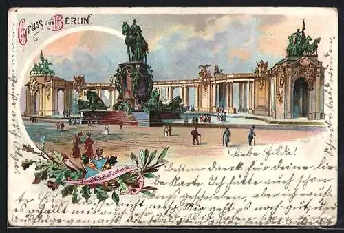 Lithographie Berlin, Abendstimmung am Kaiser Wilhelm-Denkmal