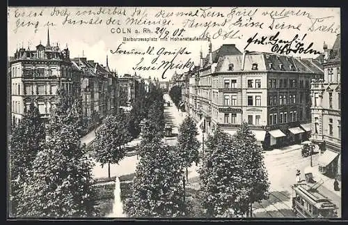 AK Köln-Neustadt, Barbarossaplatz und Strasse Hohenstaufenring mit Zigarrengeschäft F. Guntermann