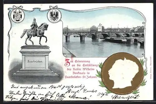 AK Saarbrücken-St. Johann, Kaiser Wilhelm-Denkmal, Brücke