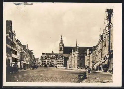 Foto-AK Deutscher Kunstverlag, Nr. 5: Zerbst, Marktplatz, Im Hintergrund Nikolaikirche, Rathaus und Neues Haus