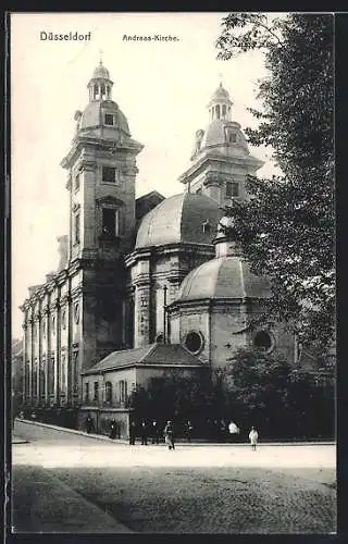 AK Düsseldorf, Andreas-Kirche mit Strassenpartie