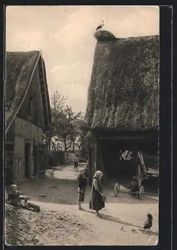 AK Rackel i. Sa., Frühlingssonne, Kinder auf dem Bauernhof