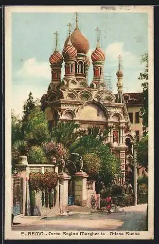 Künstler-AK San Remo, Corso Regina Margherita, Chiesa Russa