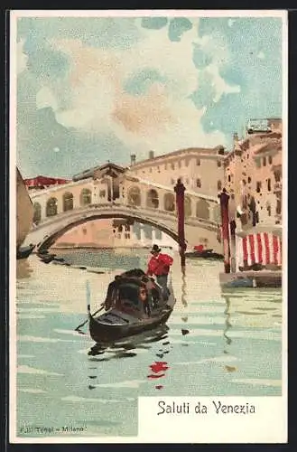 Lithographie Venezia, Partie mit Rialtobrücke