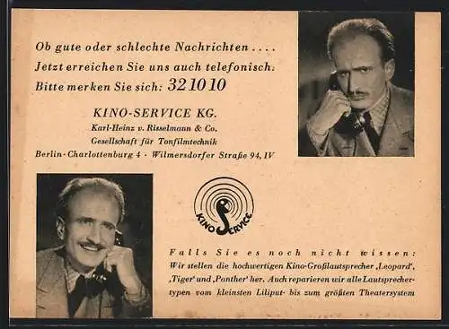AK Berlin-Charlottenburg, Kino-Service KG, Wilmersdorfer Strasse 94 IV, Reklame