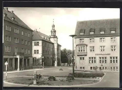 AK Nordhausen, Partie am Lutherplatz mit Kreissparkasse und Blick nach der Kirche