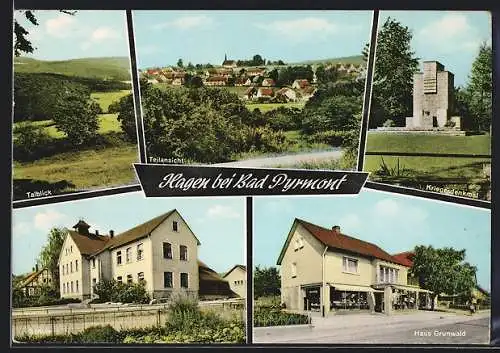 AK Hagen bei Bad Pyrmont, Ortsansichten, Haus Grünwald, Kriegerdenkmal