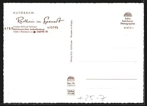 AK Rohrbrunn über Aschaffenburg, Autobahn-Rasthaus im Spessart, Raststätte