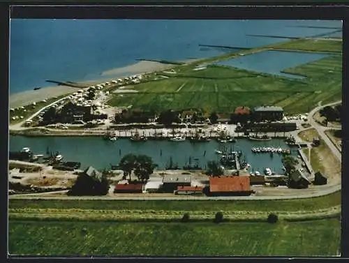 AK Fedderwardersiel, Fliegeraufnahme mit Hafen und Campingplatz