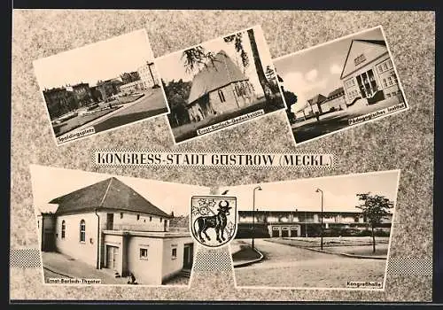 AK Güstrow /Meckl., Pädagogisches Institut, Ernst-Barlach-Theater, Spaldingsplatz