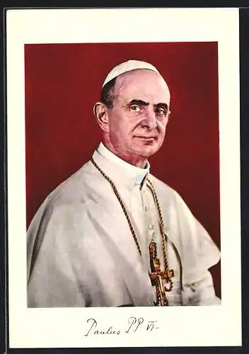 AK Portrait von Papst Paul VI. mit Kreuzkette