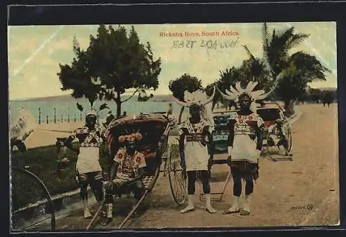 AK Four Ricksha Boys in traditional clothing in South Africa