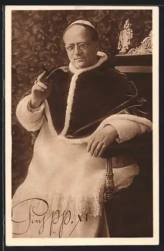 AK Papst Pius XI. auf dem Thronsessel sitzend