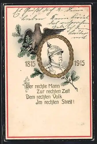 AK Portrait von Bismarck mit Pickelhaube mit Sinnspruch