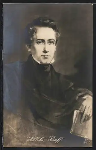 AK Portrait von Wilhelm Hauff mit einem Buch
