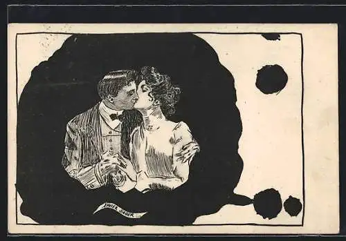 Künstler-AK Xavier Sager: Elegantes Paar küsst sich sinnlich
