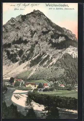 AK Weichselboden, Hotel Jägerhof Post, Blick auf den Ort