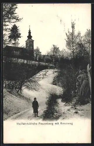 AK Frauenberg, Wallfahrtskirche mit Kreuzweg im Schnee