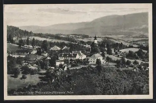 AK St. Oswald bei Eibiswald, Gesamtansicht mit Kirche gegen Hügellandschaft