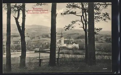 AK Dechantskirchen /Steiermark, Ortsansicht mit Kirche von einem Waldstück aus