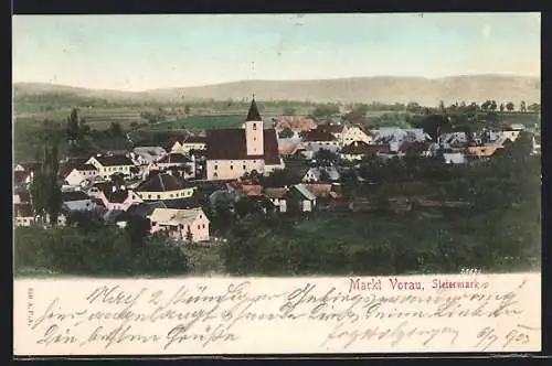 AK Vorau, Panoramaansicht auf Ort aus der Vogelschau