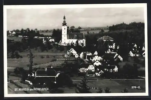 AK St. Marein am Pickelbach, Ortsansicht mit prominenter Kirche