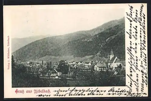 AK Uebelbach, Ortsansicht mit Kirche an einem Berg