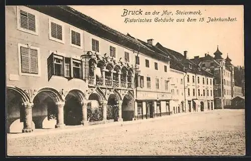 AK Bruck an der Mur, Historisches Gebäude aus dem 15. Jahrhundert & Café Europa