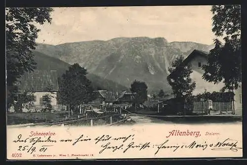 AK Altenberg, Ortspartie mit Blick zur Schneealpe