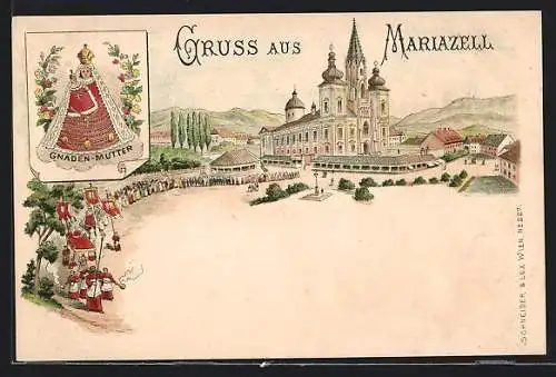 Lithographie Mariazell, Kirche, Gnadenmutter
