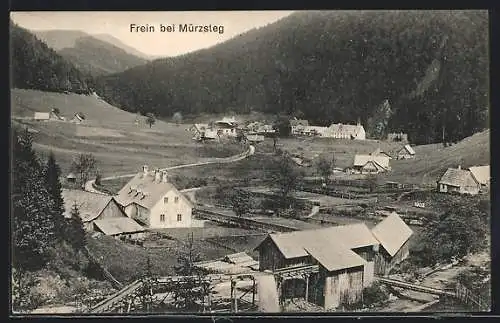 AK Frein bei Mürzsteg, Ortsansicht mit Förderanlage aus der Vogelschau