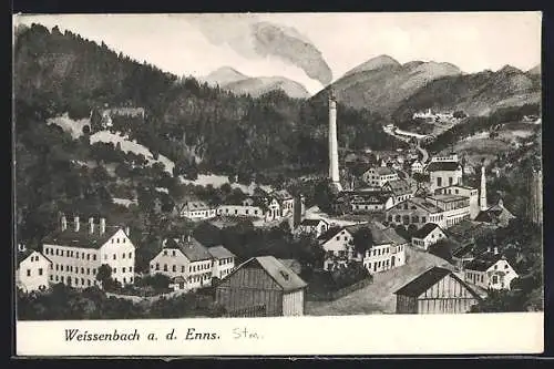 AK Weissenbach a.d . Enns, Teilansicht mit Bergen
