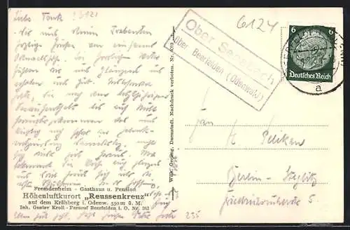 AK Landpoststempel Ober Sensbach über Beerfelden /Odenwald