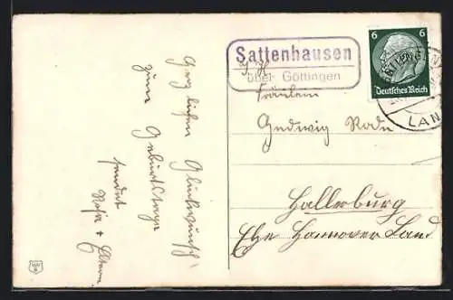 AK Landpoststempel Sattenhausen über Göttingen