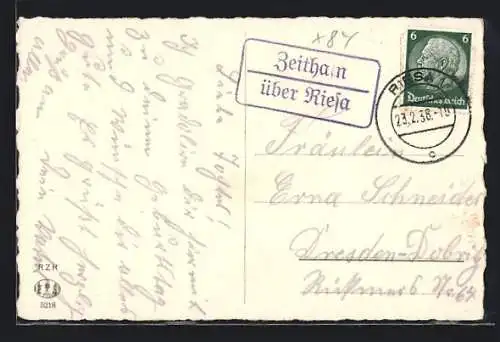 AK Landpoststempel Zeithain über Riesa