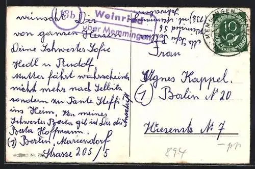 AK Landpoststempel Weinried über Memmingen