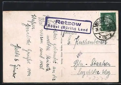 AK Landpoststempel Retzow, Röbel (Müritz) Land